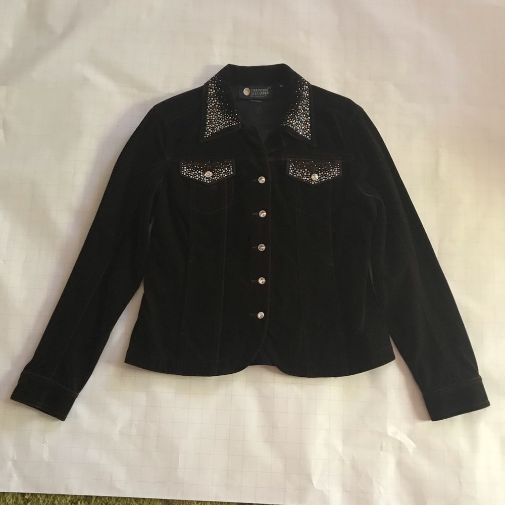 Christine Alexander designer Jacket with real Swarovski Crystals. Brown Velvet.